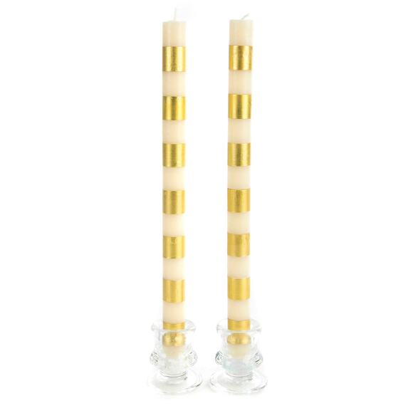 Brand New Mackenzie-Childs Bands Gold Dinner Candles, Set of 2 - Picture 1 of 3